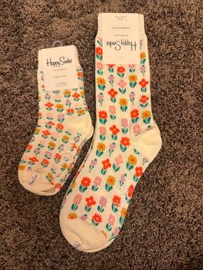 New Happy Socks white floral mommy and me socks
